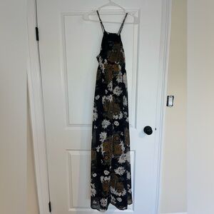 Topshop black floral halter neck dress